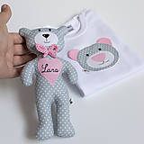 Detské oblečenie - SET MACKO  body + hračka (sivo - ružový) - 13666530_