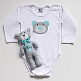 Detské oblečenie - SET MACKO  body + hračka (sivo - tyrkysový) - 13666644_