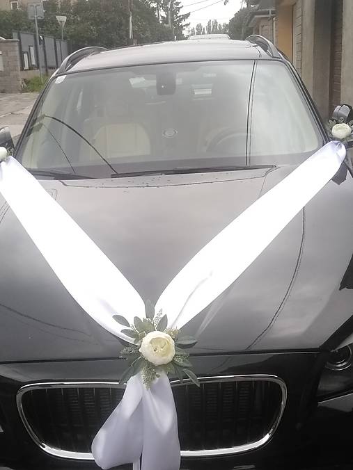 Dekorácie - výzdoba na auto saténová s pivóniami a eukalyptom - 13666610_