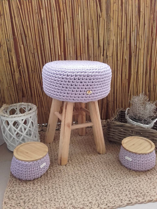 Košík lavender s bambusovym krytom (Taburetka levandulova)