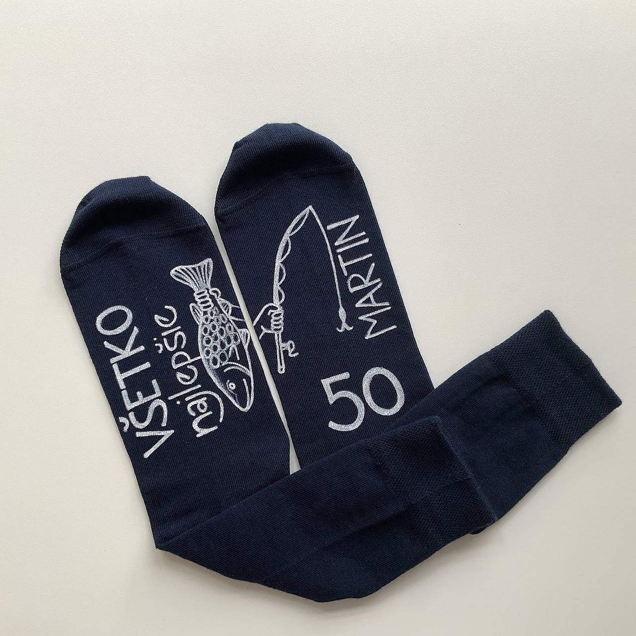 Maľované ponožky s nápisom: "Všetko najlepšie (Pre rybára)