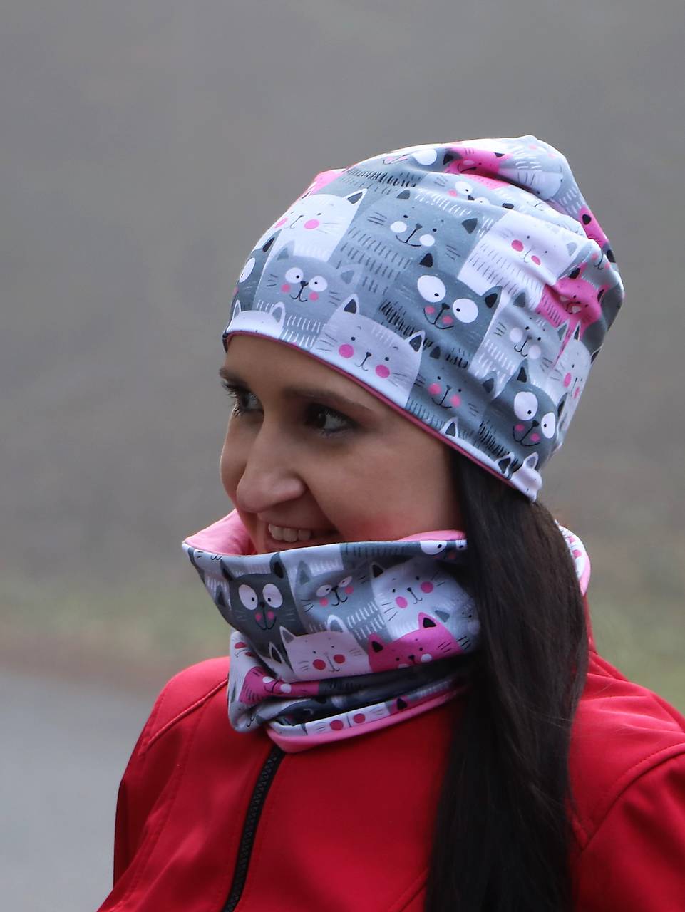 Mačky úpletová čiapka, nákrčník alebo set