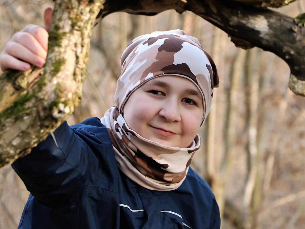 Maskáč hnedý čiapka, nákrčník alebo set