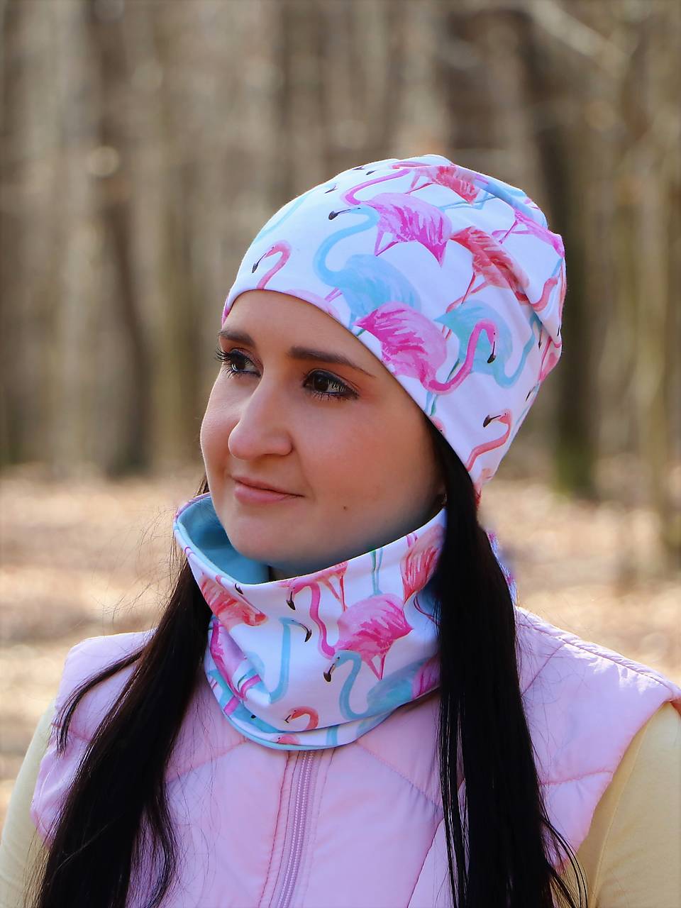 Plameniaky čiapka, nákrčník alebo set