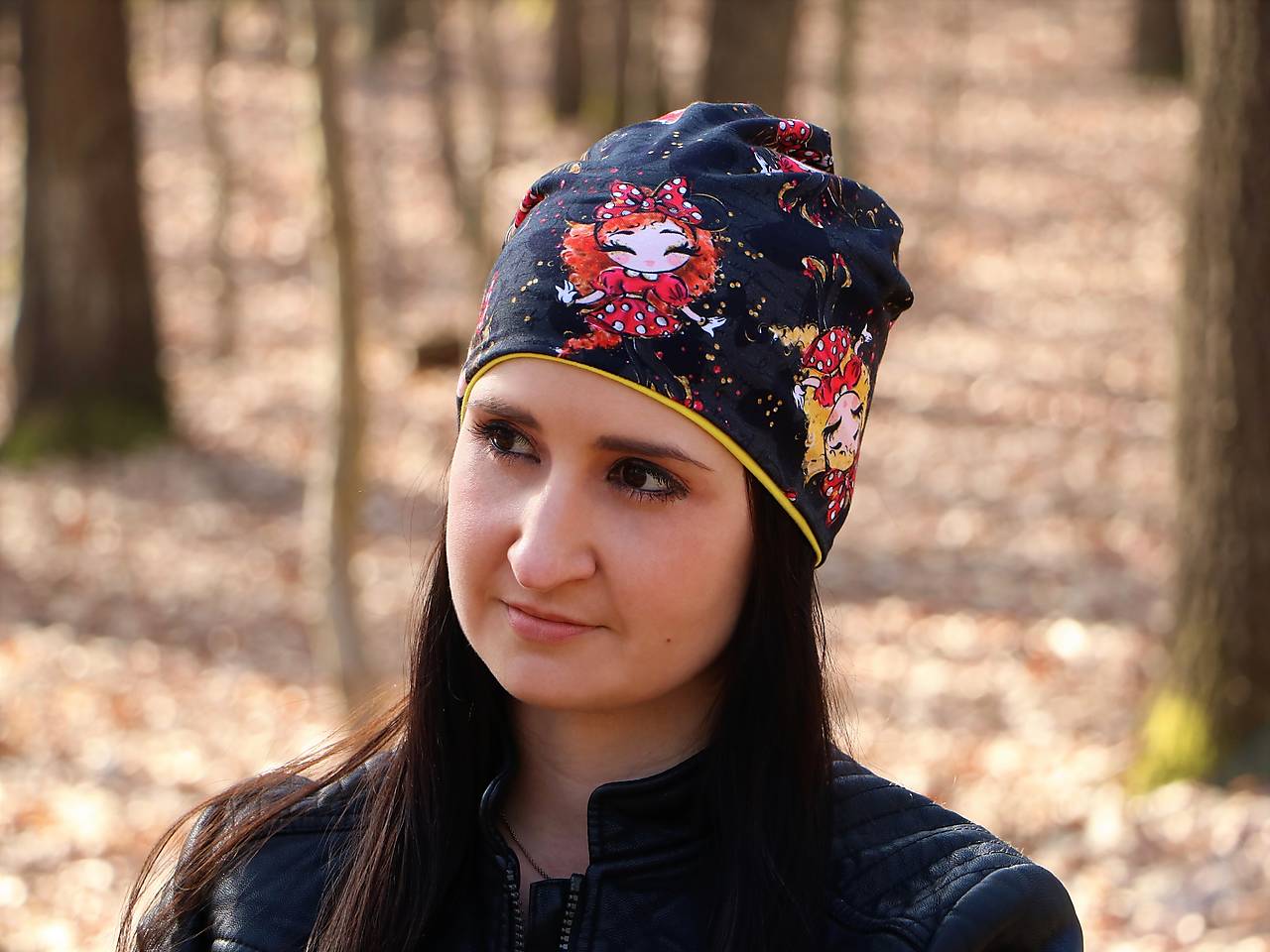 Emma - čierna čiapka, nákrčník alebo set