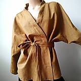 Kimoná - Ľanový kabátik kimonového vzhľadu "mustard" - 13674197_