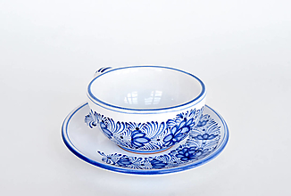 Nádoby - Šálka čajová s podšálkou (Šálka s podšálkou, modrý dekór) - 13678736_
