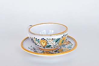 Nádoby - Šálka čajová s podšálkou (Šálka s podšálkou, habánsky dekór) - 13678737_