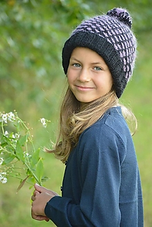 Detské čiapky - čepice v černé a fialové - 13677743_