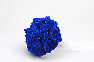 Kytice pre nevestu - Saténová kytica svadobná kráľovská modrá ruže (kytica) - 13677542_