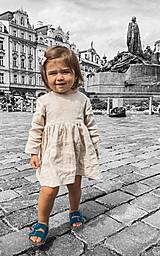Detské oblečenie - Lastovička - detské ľanové šaty s riasením a dlhými rukávmi - 13678558_