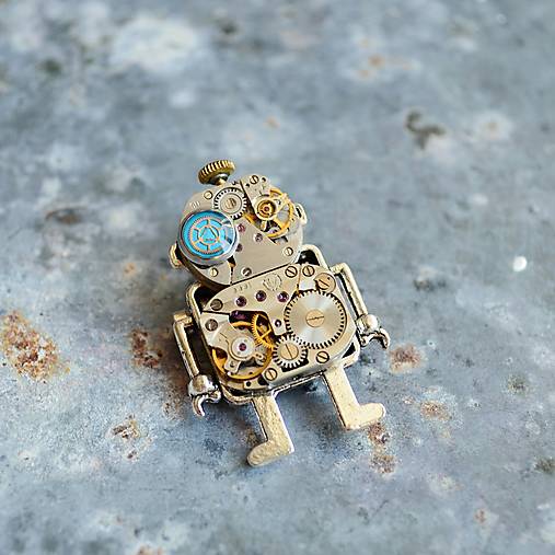 Brošne - Robot, Android, Steampunková brošňa - 13680112_