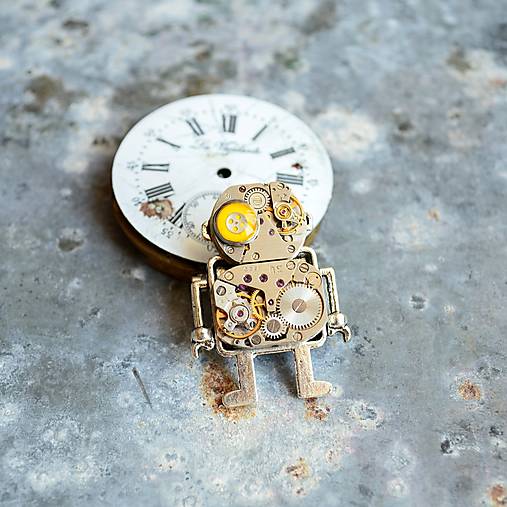 Brošne - Robot, Android, Steampunková brošňa - 13680164_