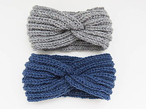 Čiapky, čelenky, klobúky - Vlnené čelenky - šedá, modrá (100% vlna) - 13679956_