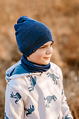 Detské čiapky - 100% merino set - denim modrá - 13681947_