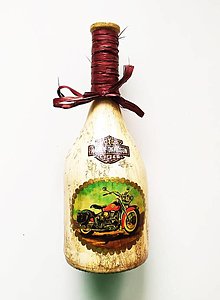 Nádoby - Víno v dekorovanej flaši, motív motorky - 13685083_