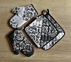 Úžitkový textil - Kuchynský set Black & White - chňapky a podložky - 13685434_