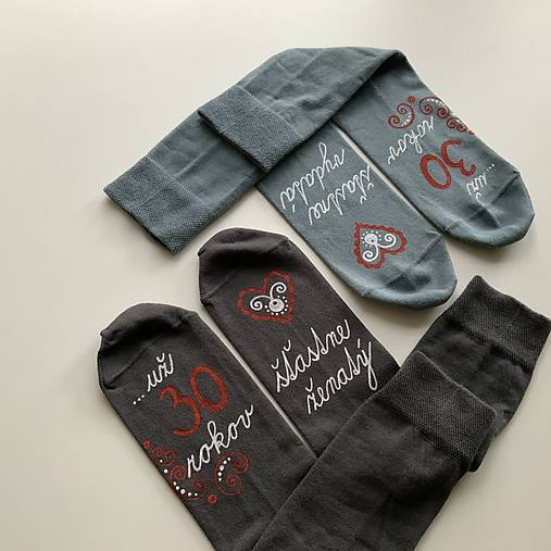 Maľované folk ponožky k výročiu svadby ((tmavošedé + sivomodré))