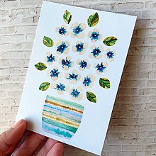 Papiernictvo - Akvarelová záhradka v kvetináči_nálepková pohľadnica - 13687437_