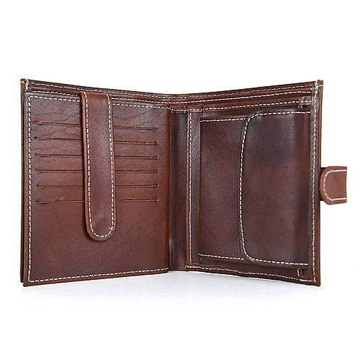 Luxusná kožená peňaženka so zapínaním, ručne tamponovaná, Cigaro farba