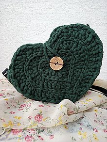 Kabelky - Zelená háčkovaná kabelka – srdce - 13688229_