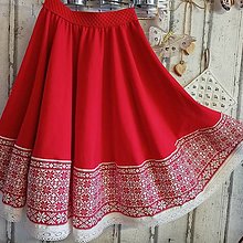 Sukne - FLORAL FOLK - kruhová sukňa krížiková, ako vyšívaná... (Červená - nový červeno biely vzor) - 13689183_