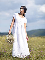 Šaty - Lněné maxišaty se zapínáním Bílé - 13690050_