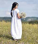 Šaty - Lněné maxišaty se zapínáním Bílé - 13690054_