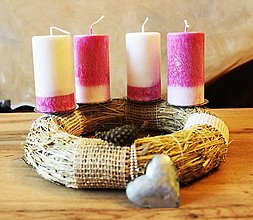 Sviečky - Adventné sviečky bielo-ružové - 13689911_