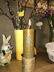 Sviečky - Maľovaný domáci paškál “2024” (Alfa a omega s  krížom a  folk kvetmi (strieborná)) - 13704357_