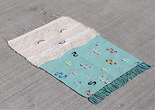 Úžitkový textil - Ručne tkaný koberec | chaRUGter | mint confetti - 13704953_