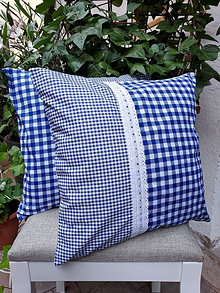 Úžitkový textil - Obliečky na vankúše modrá kocka s madeirou (Kombinácia 2) - 13709178_