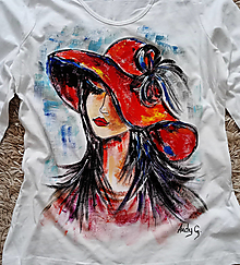 Topy, tričká, tielka - Ručnemaľované tričko - " Červený klobúk " - 13708371_