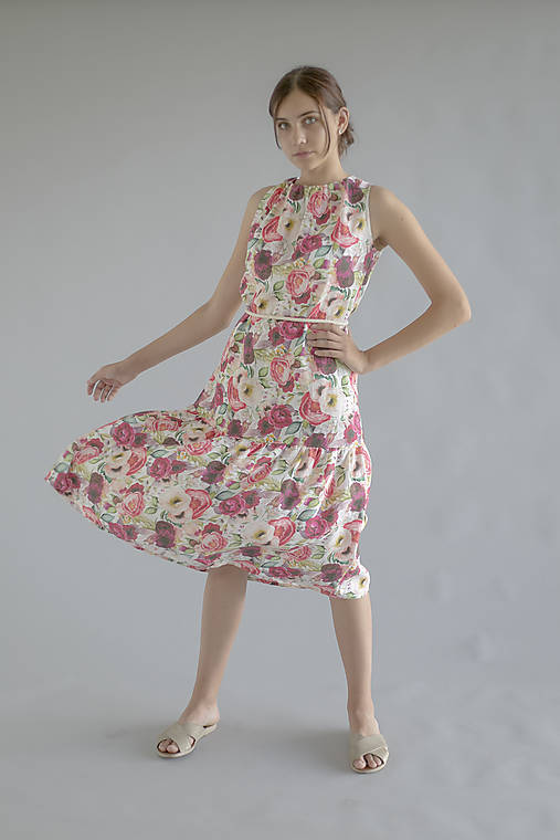 Šaty - Robe en lin Fleuri - 100% ľan - 13708949_