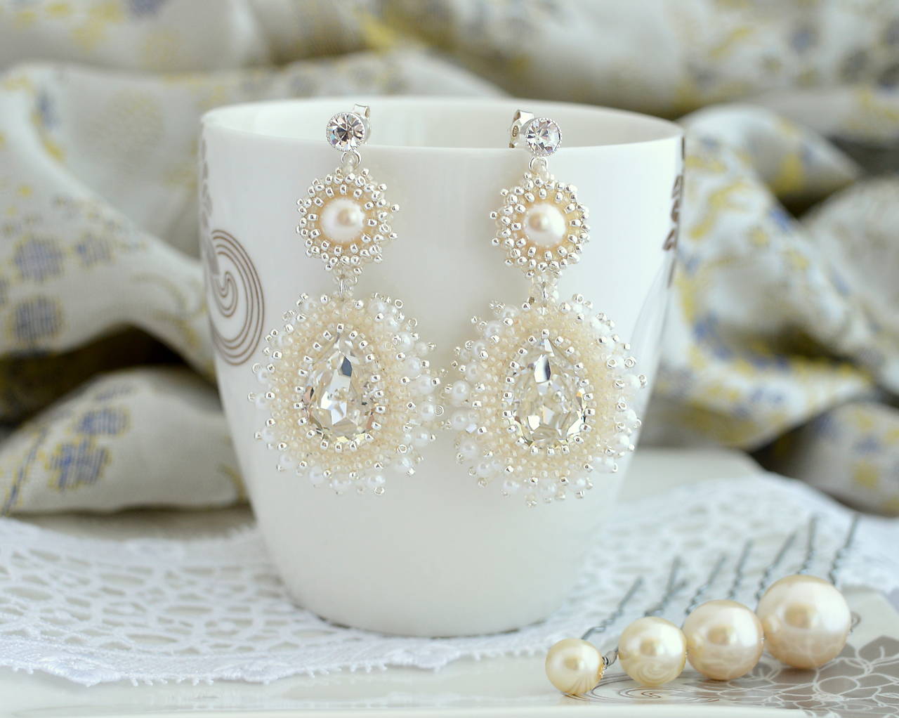 Perlovo - koralkové náušnice v tvare kvapky (Ag925)