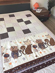Úžitkový textil - Mačacia rodinka "L" patchworkový prehoz - 13708440_