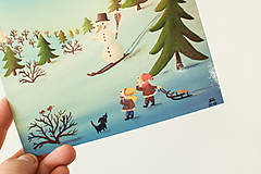 Papier - Pohľadnica "snehuliak ide" - 13706460_