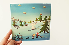 Papier - Pohľadnica "snehuliak ide" - 13706461_