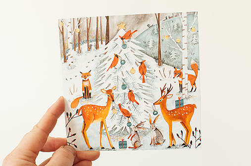 Papier - Pohľadnica "lesné vianoce" - 13706465_