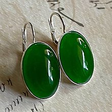 Náušnice - Classic Gemstone Silver Ag925 Earrings (Green Jade Silver Ag925 Earrings  / Strieborné náušnice so zeleným jadeitom A0024) - 13709885_