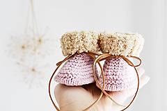 Detské topánky - Papučky pre bábätko s plyšovým lemom II. (Ružová/svetlohnedá - dĺžka: 11 cm) - 13710196_