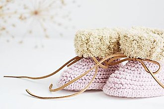 Detské topánky - Papučky pre bábätko s plyšovým lemom II. (Ružová/svetlohnedá - dĺžka: 9 cm) - 13710189_