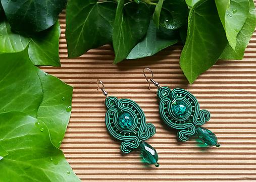 Náušnice - Green Lana - soutache earring - ručne šité šujtášové náušnice - 13712351_