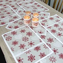 Úžitkový textil - ADINA - bordó vločky s bielymi srdiečkami na režnej - vianočný set - 13713643_