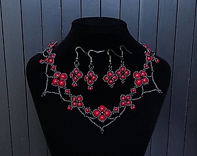Sady šperkov - Červeno-čierny perlový set - 13714541_