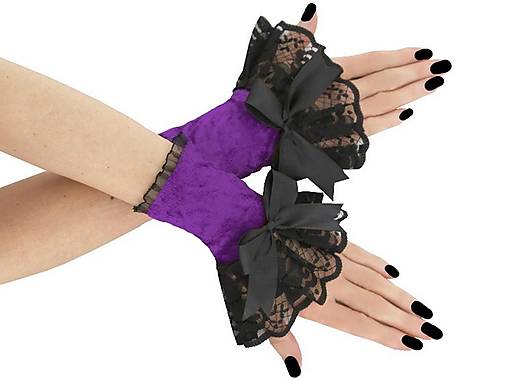 Spoločenské zamatové rukavice čierno fialové gothic, goth 17