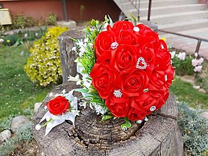 Kytice pre nevestu - Svadobná kytica s ružami červená - 13717395_