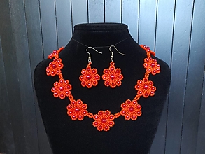 Sady šperkov - Červeno-oranžový kvetinkový set - 13717073_
