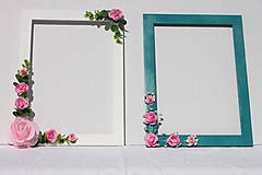 Rámiky - Rám na svadobnú fotografiu tyrkysový s kvetmi - 13720442_
