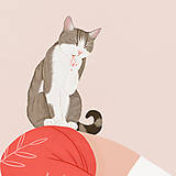 Grafika - Cvičení s kočkou - umělecký tisk - 13723181_